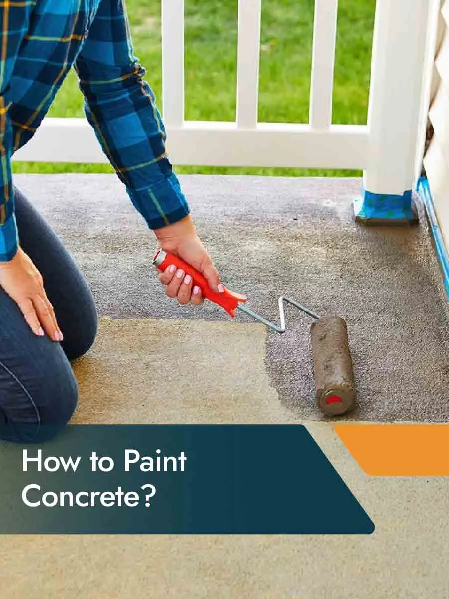 Painter applying durable concrete paint to a garage floor with a roller.